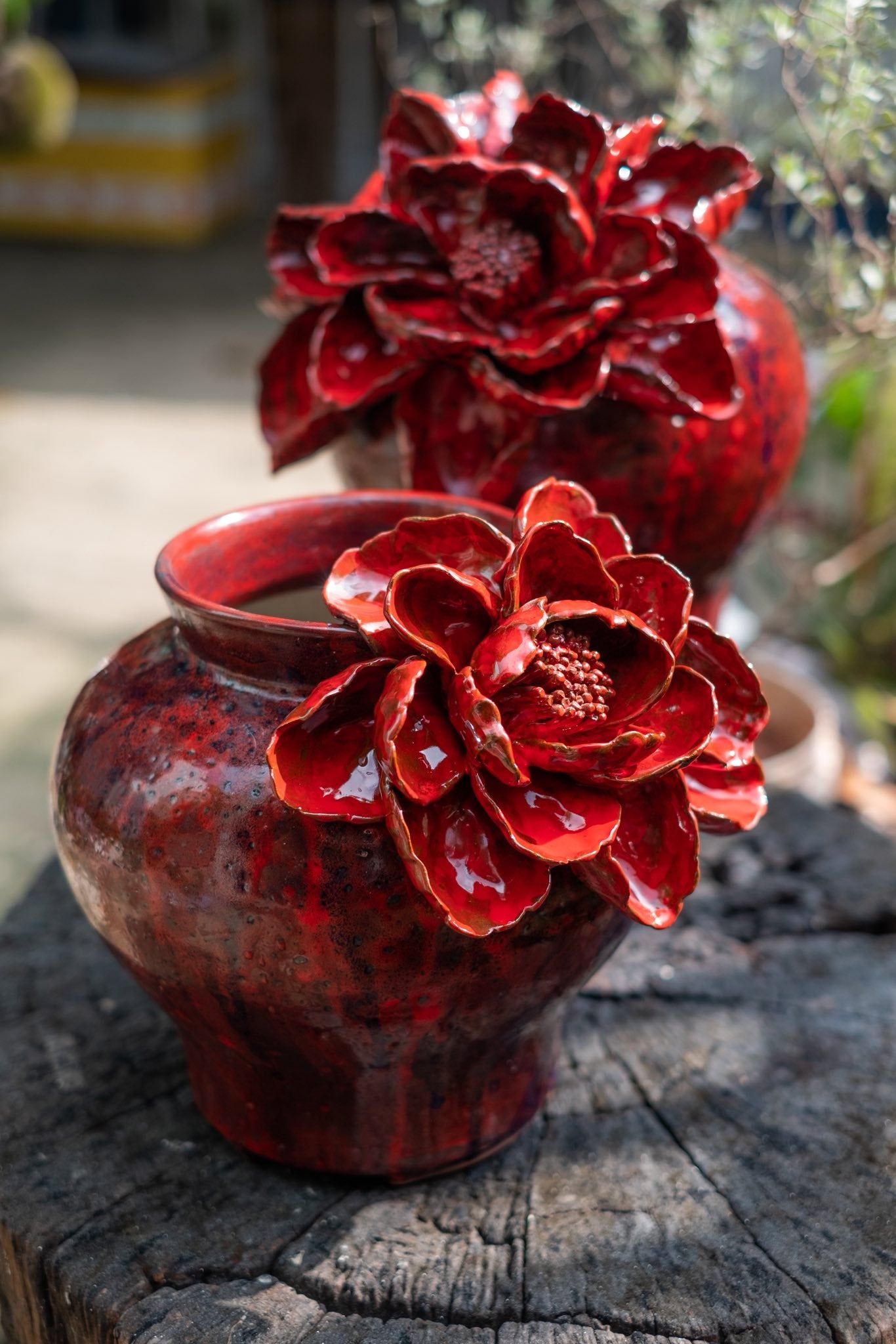 Céleste Céramique – Red Blossom Skulpturales Vasen- & Krug-Set